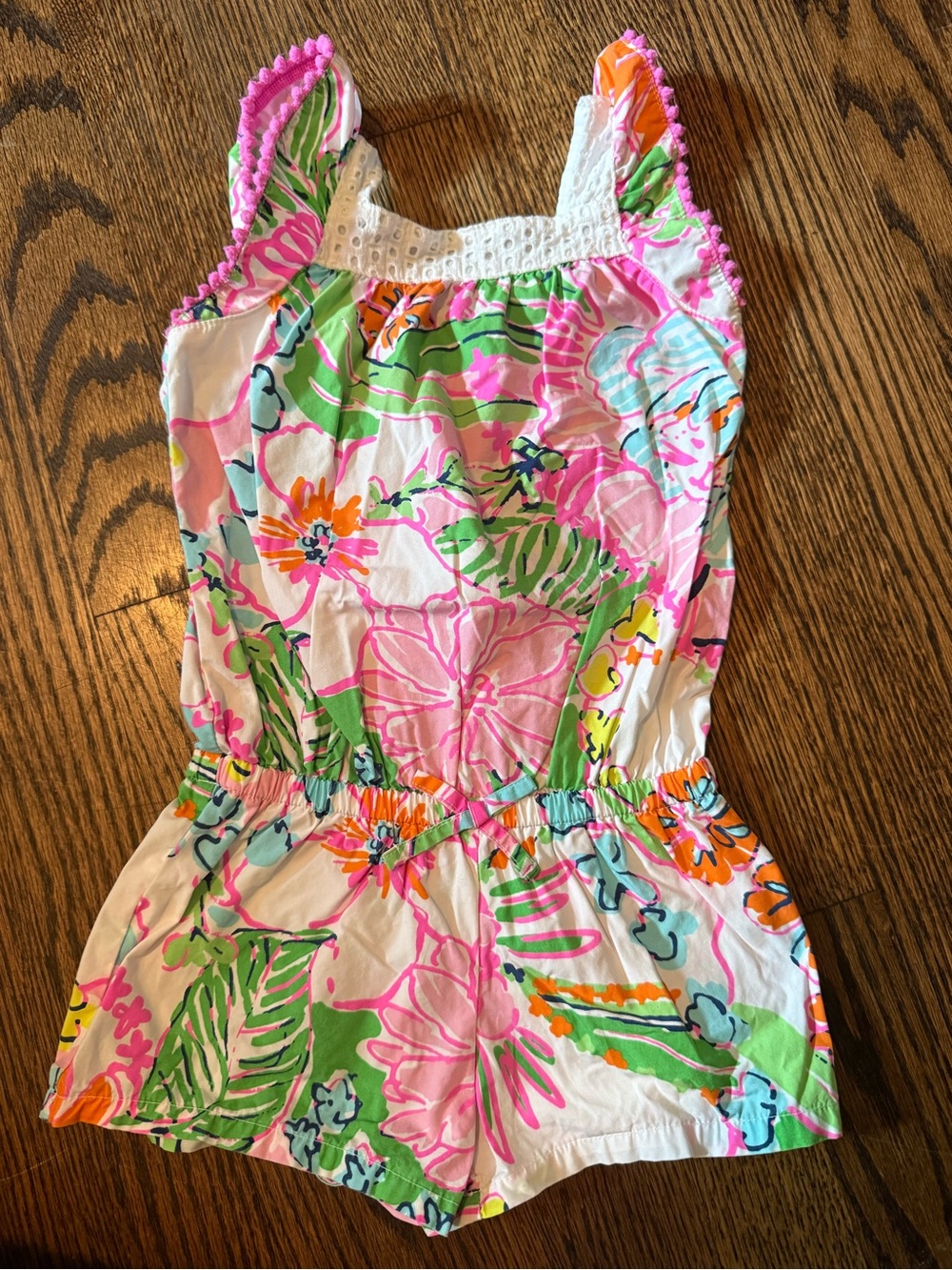 Lilly Pulitzer White Floral Romper with Pink, Green & Orange Print